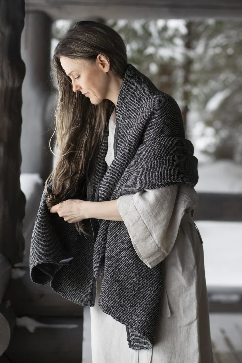 Light Linen-Tencel Towel - Black