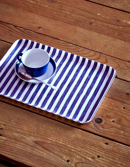Linen Coated Tray M - blue stripes